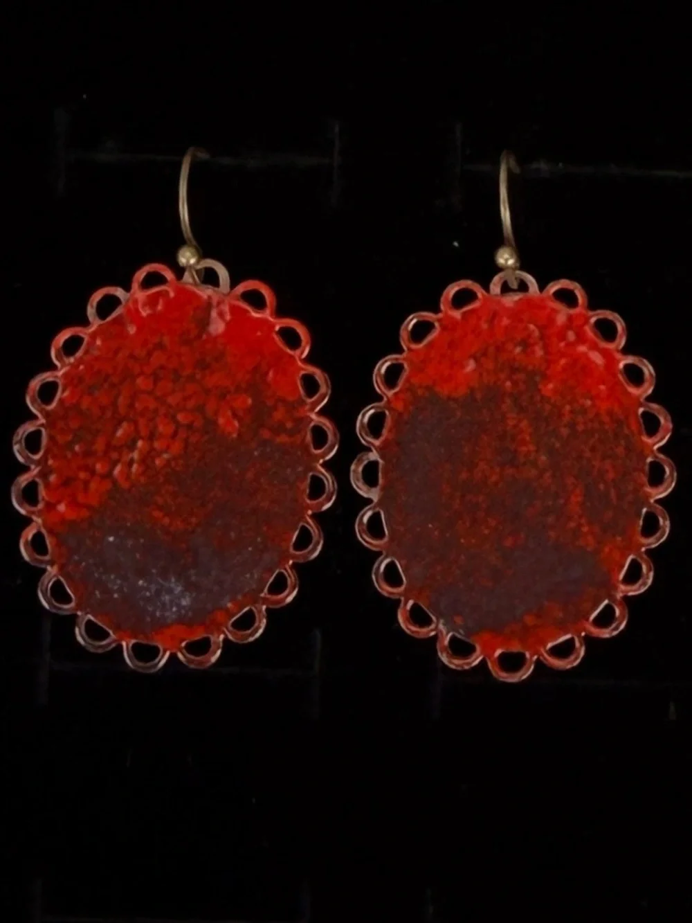 Vintage red and black bohemian chic costume pierced earrings